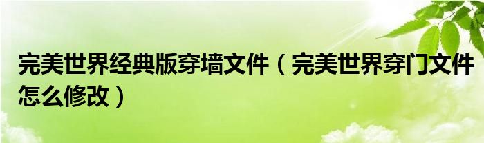 完美世界经典版穿墙文件（完美世界穿门文件怎么修改）