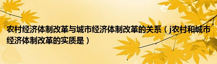 农村经济体制改革与城市经济体制改革的关系（j农村和城市经济体制改革的实质是）
