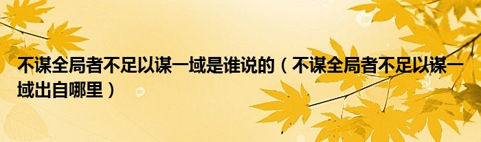 不谋全局者不足以谋一域是谁说的（不谋全局者不足以谋一域出自哪里）
