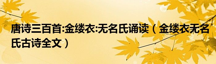 唐诗三百首:金缕衣:无名氏诵读（金缕衣无名氏古诗全文）