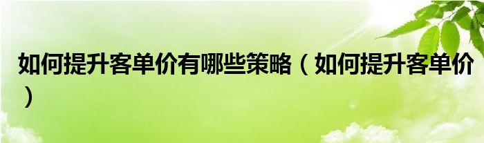 如何提升客单价有哪些策略（如何提升客单价）
