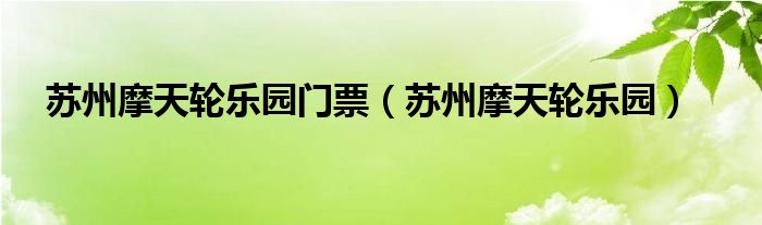 苏州摩天轮乐园门票（苏州摩天轮乐园）