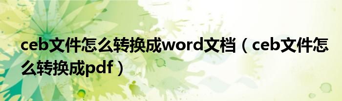ceb文件怎么转换成word文档（ceb文件怎么转换成pdf）