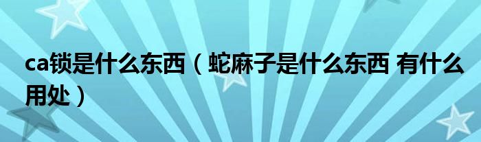 ca锁是什么东西（蛇麻子是什么东西 有什么用处）
