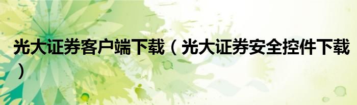 光大证券客户端下载（光大证券安全控件下载）