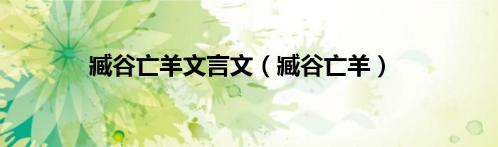 臧谷亡羊文言文（臧谷亡羊）