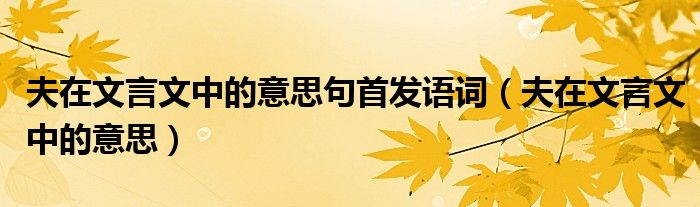 夫在文言文中的意思句首发语词（夫在文言文中的意思）