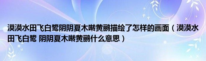 漠漠水田飞白鹭阴阴夏木啭黄鹂描绘了怎样的画面（漠漠水田飞白鹭 阴阴夏木啭黄鹂什么意思）