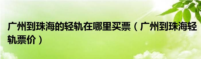 广州到珠海的轻轨在哪里买票（广州到珠海轻轨票价）