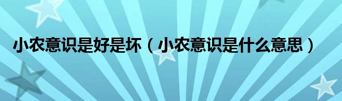 小农意识是好是坏（小农意识是什么意思）