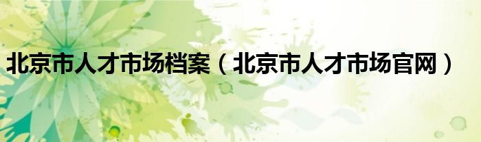 北京市人才市场档案（北京市人才市场官网）