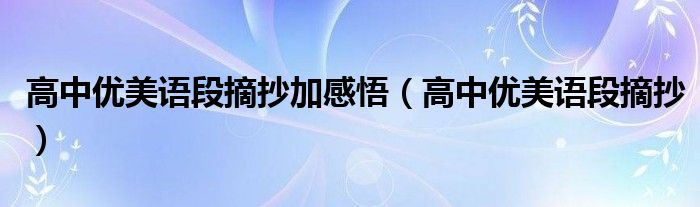高中优美语段摘抄加感悟（高中优美语段摘抄）