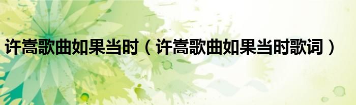 许嵩歌曲如果当时（许嵩歌曲如果当时歌词）