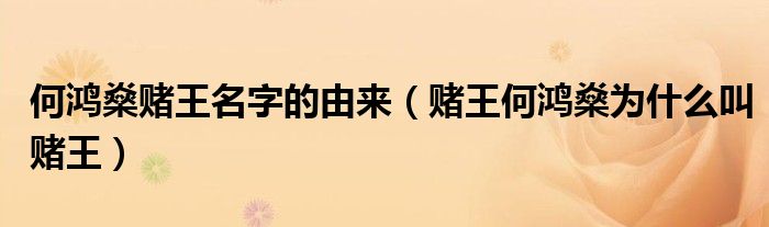何鸿燊赌王名字的由来（赌王何鸿燊为什么叫赌王）