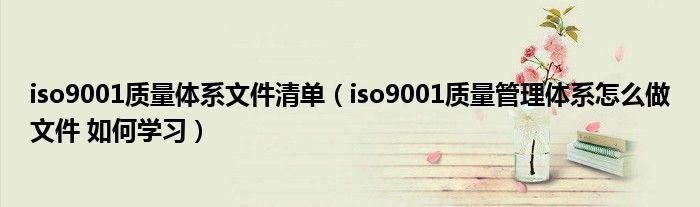 iso9001质量体系文件清单（iso9001质量管理体系怎么做文件 如何学习）