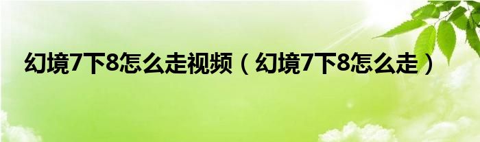 幻境7下8怎么走视频（幻境7下8怎么走）