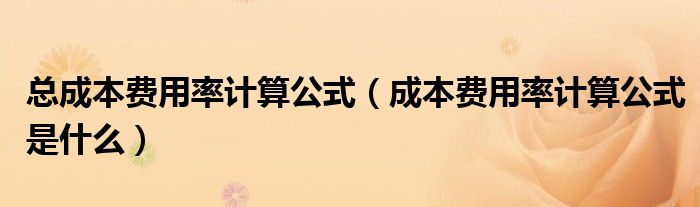 总成本费用率计算公式（成本费用率计算公式是什么）