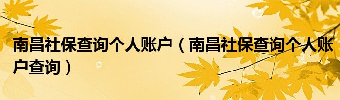 南昌社保查询个人账户（南昌社保查询个人账户查询）