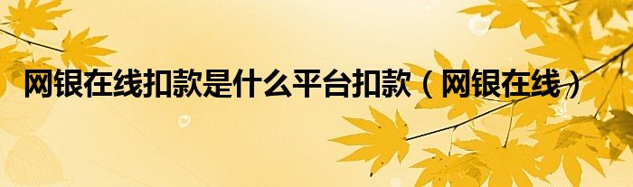 网银在线扣款是什么平台扣款（网银在线）