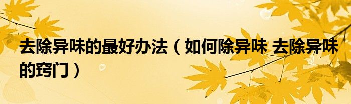 去除异味的最好办法（如何除异味 去除异味的窍门）