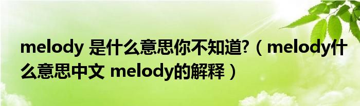 melody 是什么意思你不知道?（melody什么意思中文 melody的解释）