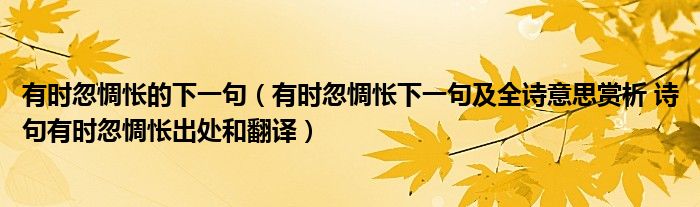 有时忽惆怅的下一句（有时忽惆怅下一句及全诗意思赏析 诗句有时忽惆怅出处和翻译）