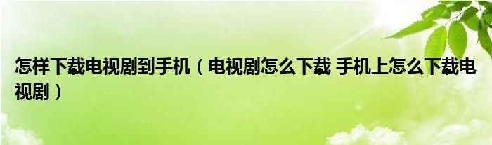 怎样下载电视剧到手机（电视剧怎么下载 手机上怎么下载电视剧）