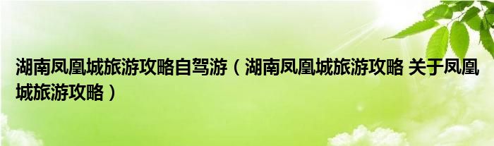 湖南凤凰城旅游攻略自驾游（湖南凤凰城旅游攻略 关于凤凰城旅游攻略）