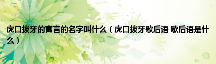 虎口拔牙的寓言的名字叫什么（虎口拔牙歇后语 歇后语是什么）