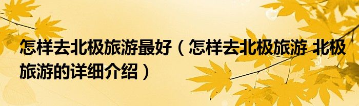 怎样去北极旅游最好（怎样去北极旅游 北极旅游的详细介绍）