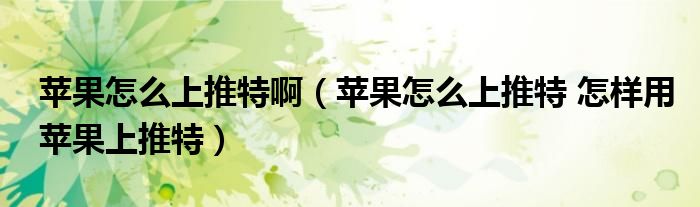 苹果怎么上推特啊（苹果怎么上推特 怎样用苹果上推特）