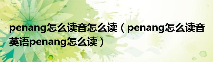 penang怎么读音怎么读（penang怎么读音 英语penang怎么读）