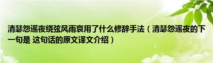 清瑟怨遥夜绕弦风雨哀用了什么修辞手法（清瑟怨遥夜的下一句是 这句话的原文译文介绍）