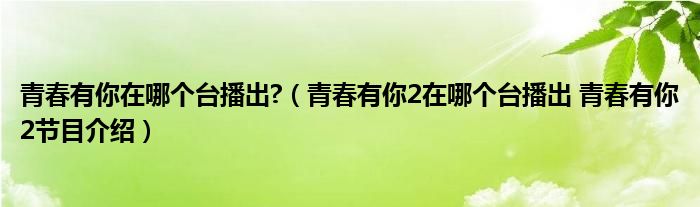 青春有你在哪个台播出?（青春有你2在哪个台播出 青春有你2节目介绍）