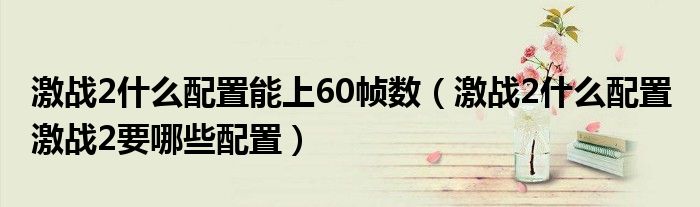 激战2什么配置能上60帧数（激战2什么配置 激战2要哪些配置）
