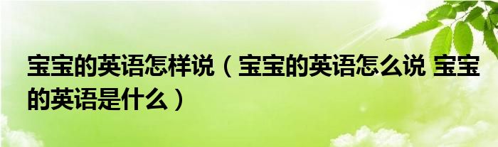 宝宝的英语怎样说（宝宝的英语怎么说 宝宝的英语是什么）