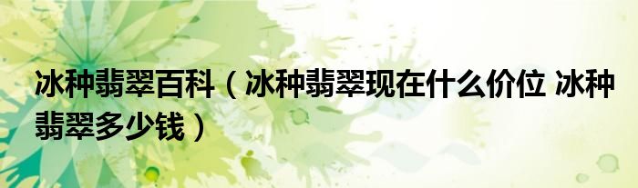 冰种翡翠百科（冰种翡翠现在什么价位 冰种翡翠多少钱）