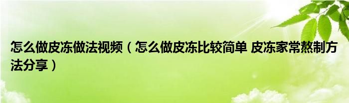 怎么做皮冻做法视频（怎么做皮冻比较简单 皮冻家常熬制方法分享）