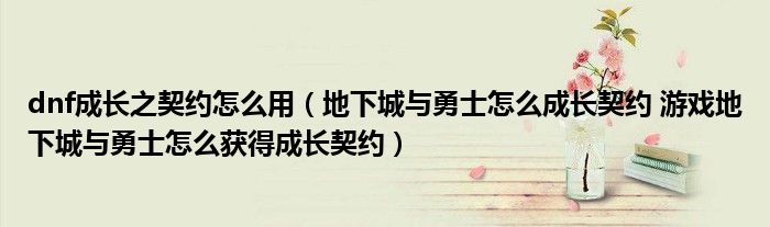 dnf成长之契约怎么用（地下城与勇士怎么成长契约 游戏地下城与勇士怎么获得成长契约）