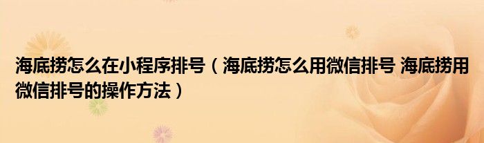 海底捞怎么在小程序排号（海底捞怎么用微信排号 海底捞用微信排号的操作方法）