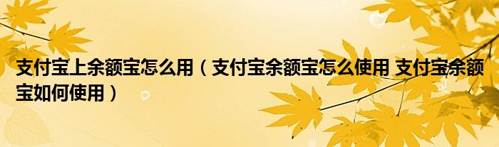 支付宝上余额宝怎么用（支付宝余额宝怎么使用 支付宝余额宝如何使用）