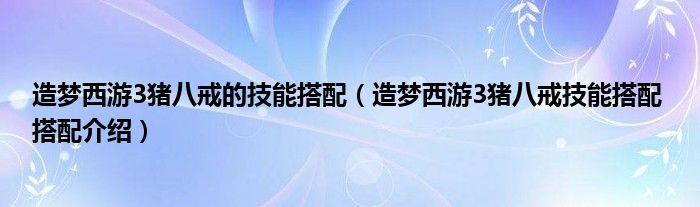 造梦西游3猪八戒的技能搭配（造梦西游3猪八戒技能搭配 搭配介绍）