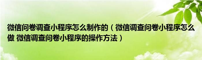 微信问卷调查小程序怎么制作的（微信调查问卷小程序怎么做 微信调查问卷小程序的操作方法）