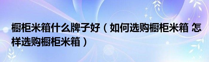 橱柜米箱什么牌子好（如何选购橱柜米箱 怎样选购橱柜米箱）