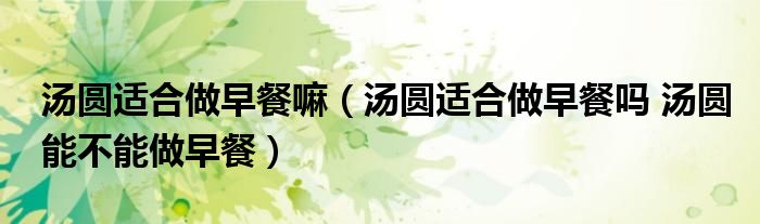 汤圆适合做早餐嘛（汤圆适合做早餐吗 汤圆能不能做早餐）