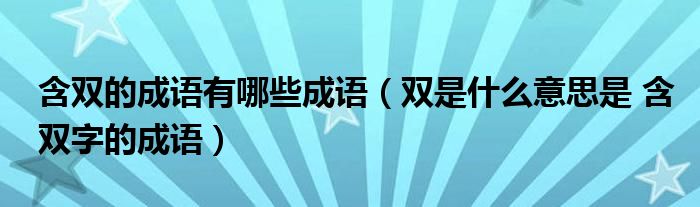 含双的成语有哪些成语（双是什么意思是 含双字的成语）