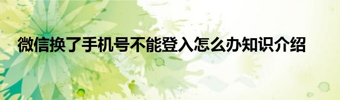 微信换了手机号不能登入怎么办知识介绍