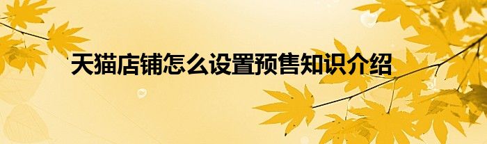 天猫店铺怎么设置预售知识介绍