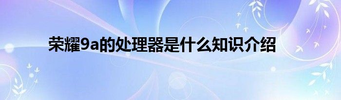 荣耀9a的处理器是什么知识介绍