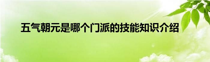 五气朝元是哪个门派的技能知识介绍